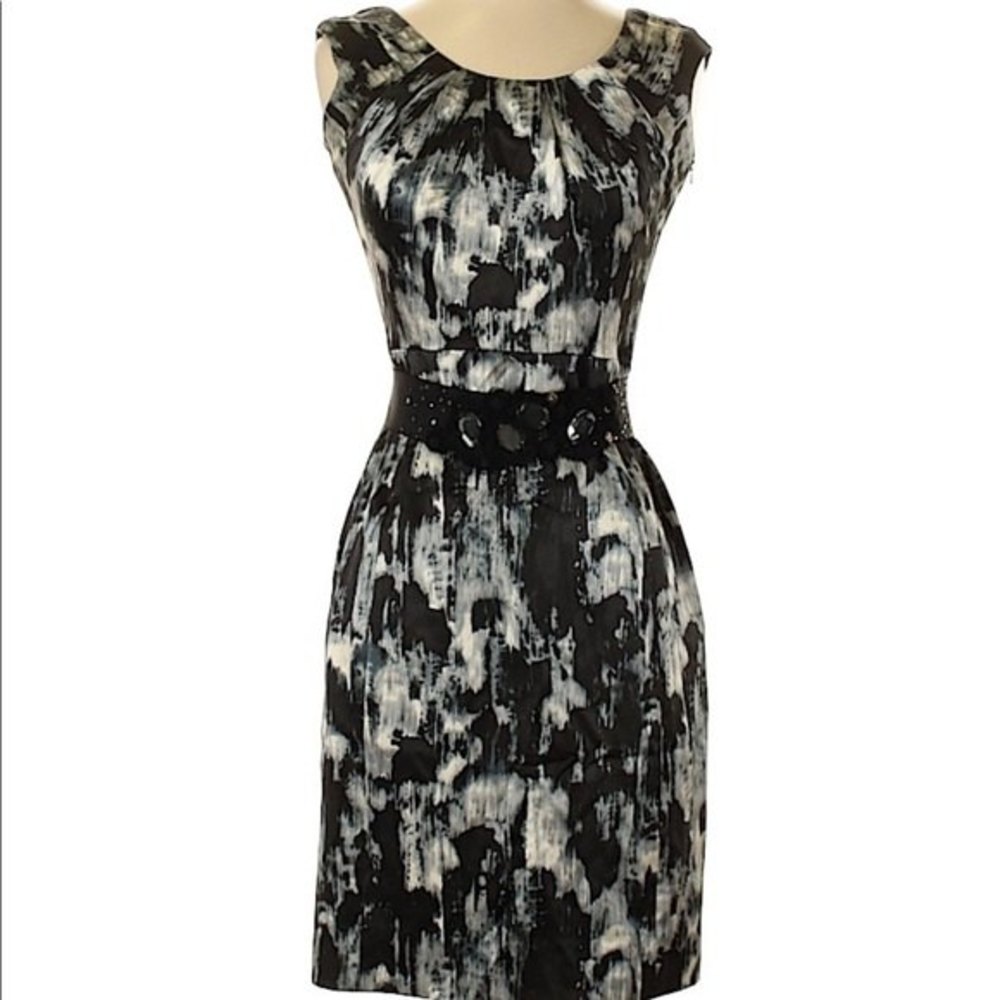 Lela Rose Silk Patterned Black and White Dress